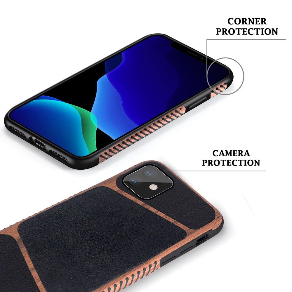 iPhone 11 Pro Holz Silikon Leder Case Braun