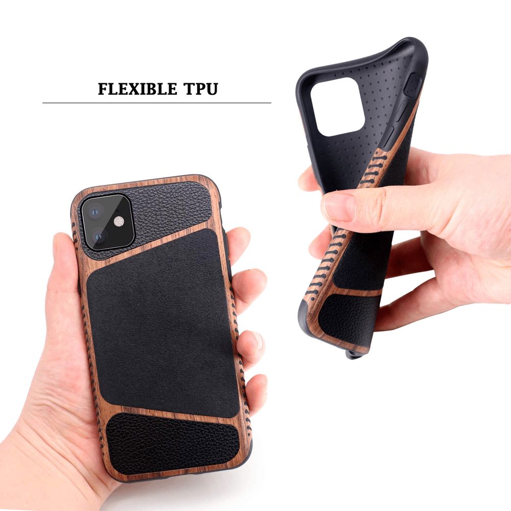 iPhone 11 Pro Holz Silikon Leder huelle Braun