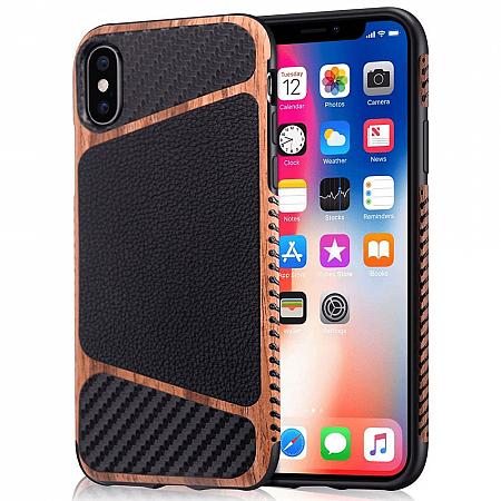 iPhone X Xs Holz Silikon Leder Cover Braun