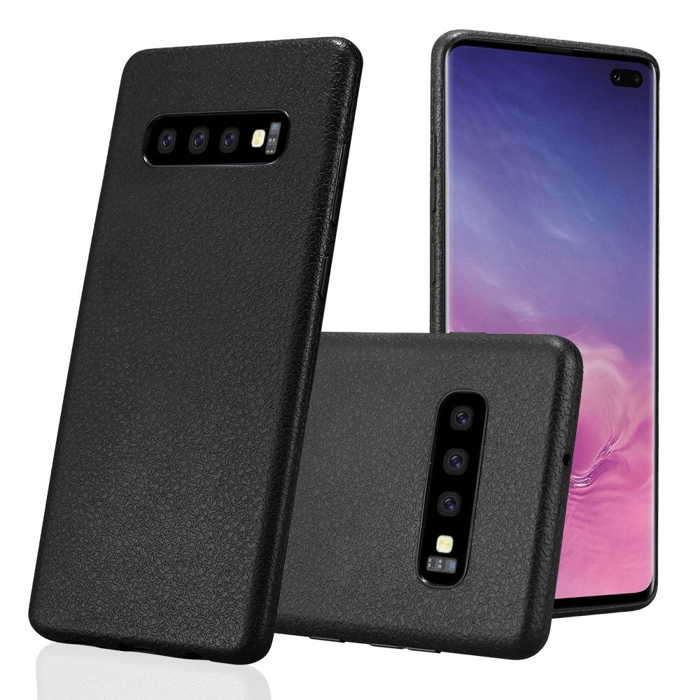Samsung Galaxy S10 Plus Silikon Leder Handyhuelle Schwarz