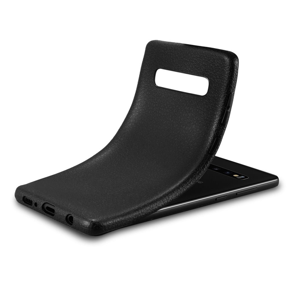 Samsung Galaxy S10 Plus Silikon Leder Schutzhuelle Schwarz
