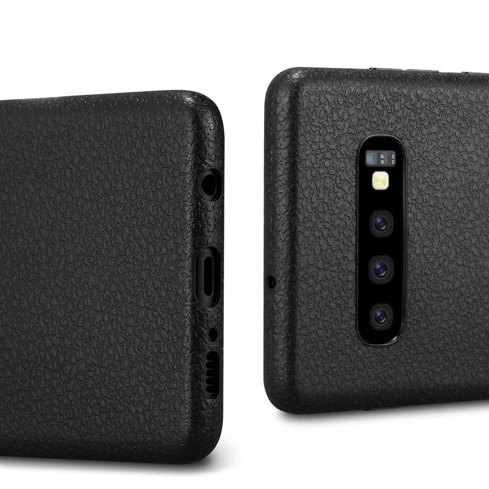 Samsung Galaxy S10 Plus Silikon Leder huelle Schwarz