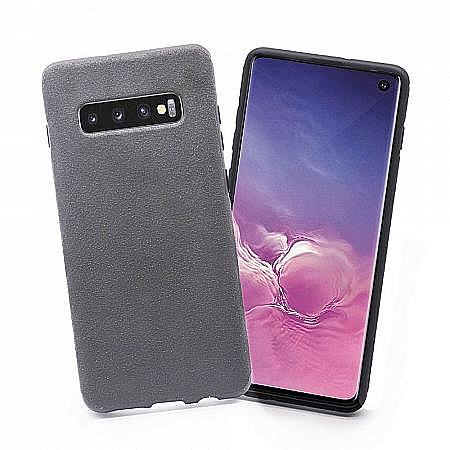 Handyhülle für Samsung S10 Plus Grau Wildleder Mikrofaser Silikon Schutzhülle