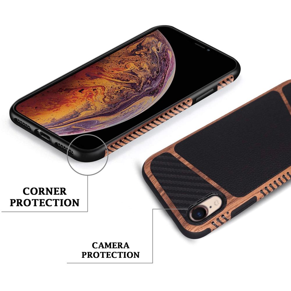 iPhone Xr Holz Silikon Leder Etui Braun