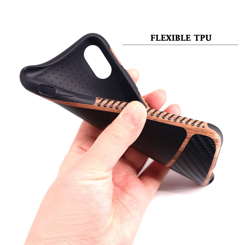 iPhone Xr Holz Silikon Leder Tasche Braun