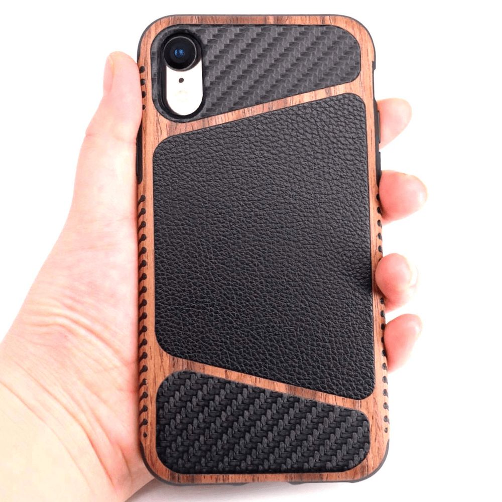 iPhone Xr Holz Silikon Leder huelle Braun