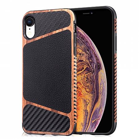 iPhone Xr Holz Silikon Leder Case Braun
